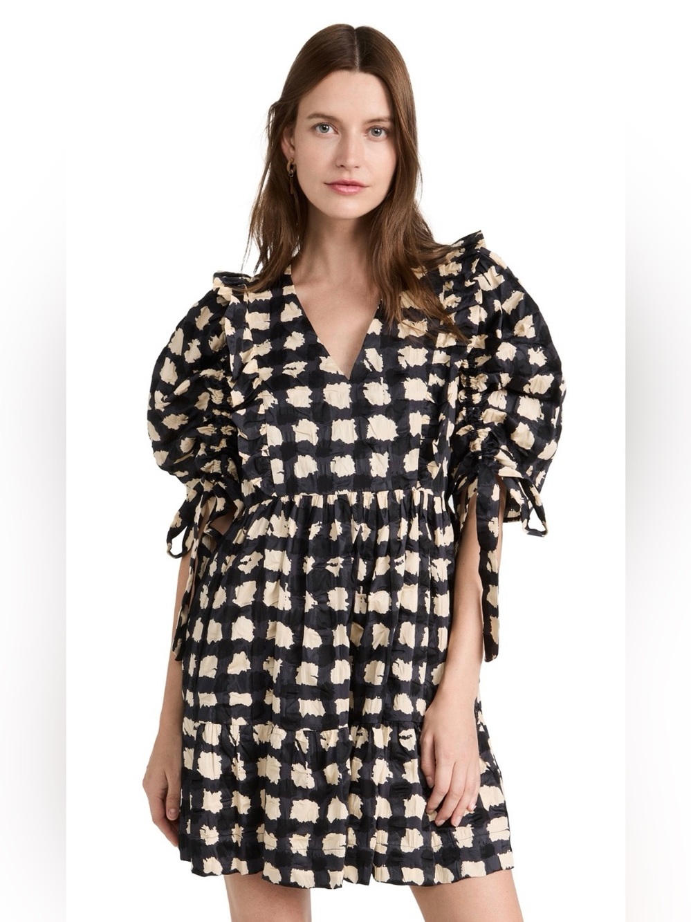 Sea NY Ginger Gingham Puff Sleeve Mini Dress Sz M